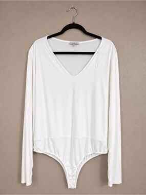 white birch White Long Sleeve V-Neck Bodysuit